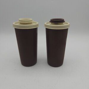 Vintage Tupperware 1329 Set of Brown Salt/Pepper Shakers w/Lids 1970’s Retro